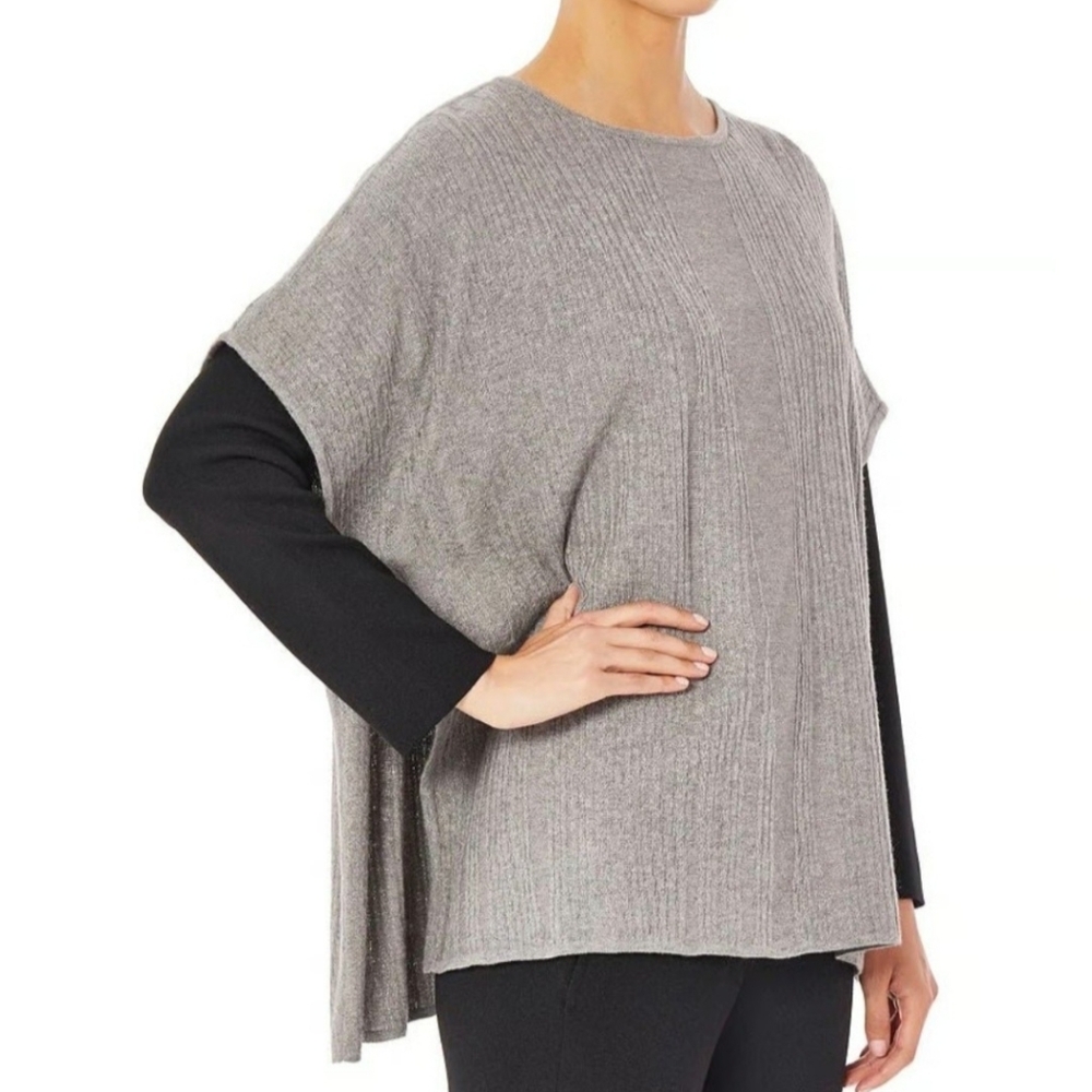 Ming Wang Gray Poncho Sweater Cozy Knit One Size Plus Size Tunic